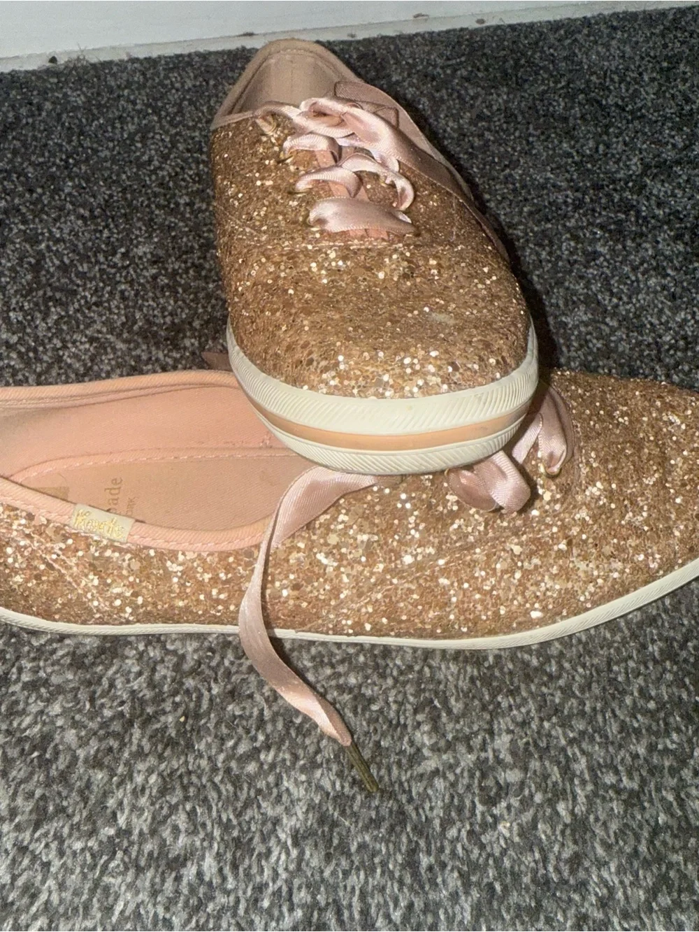 kate spade Rose Gold Glitter Ribbon Sneakers